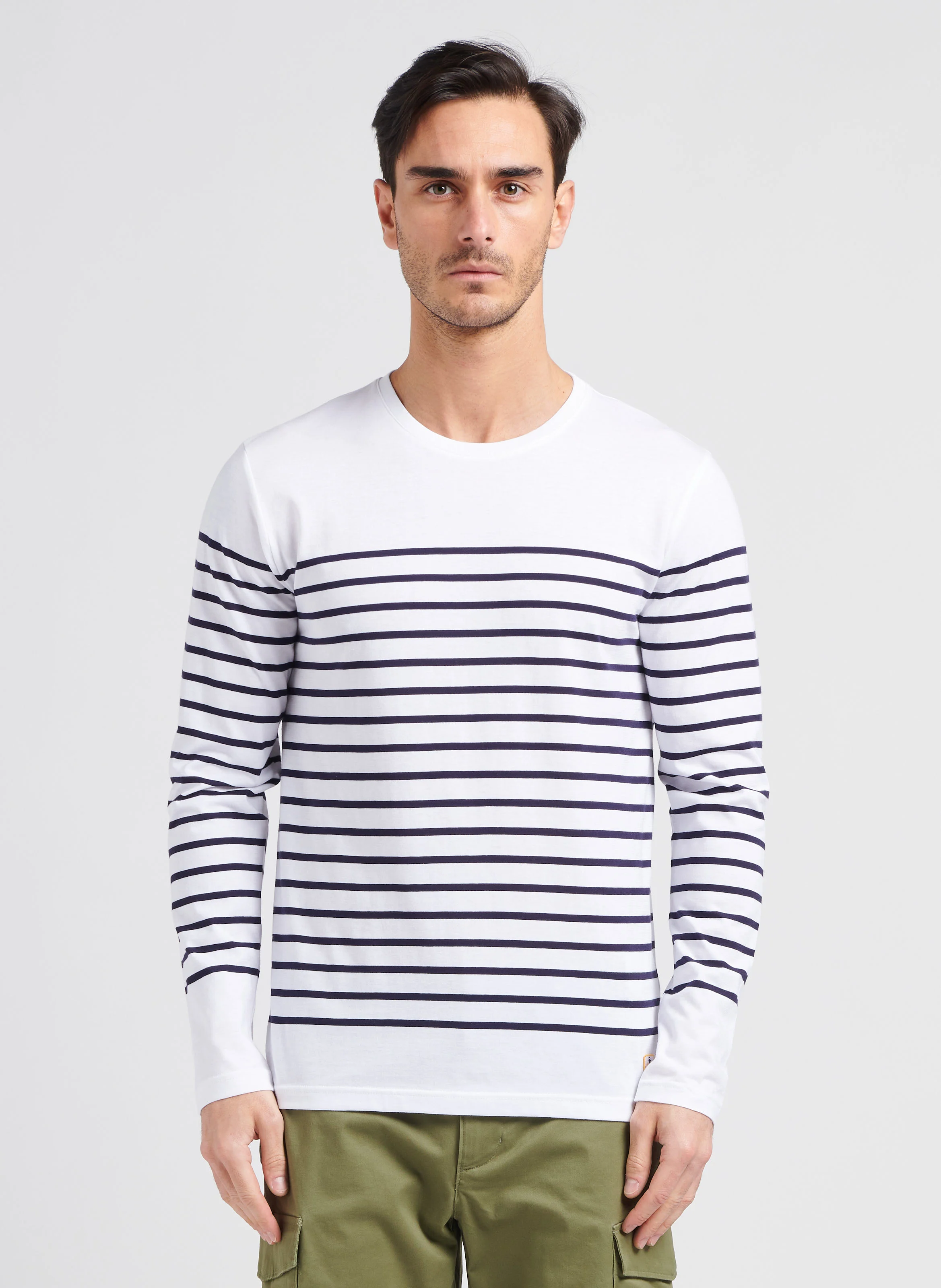 Marinière col rond slim-fit en jersey de coton light | Blanc