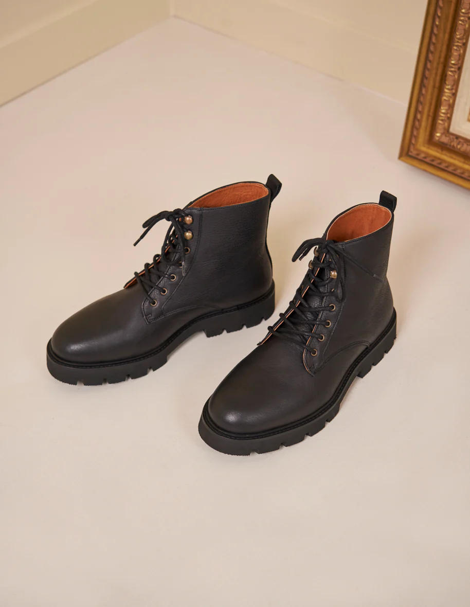 Bottines Théodore - Cuir grainé brossé noir