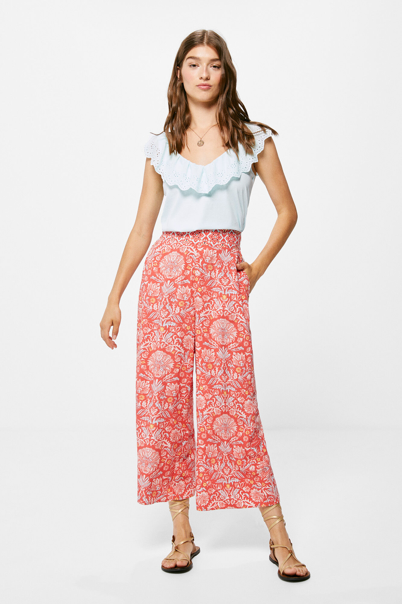 Calças culote estampadas - coral