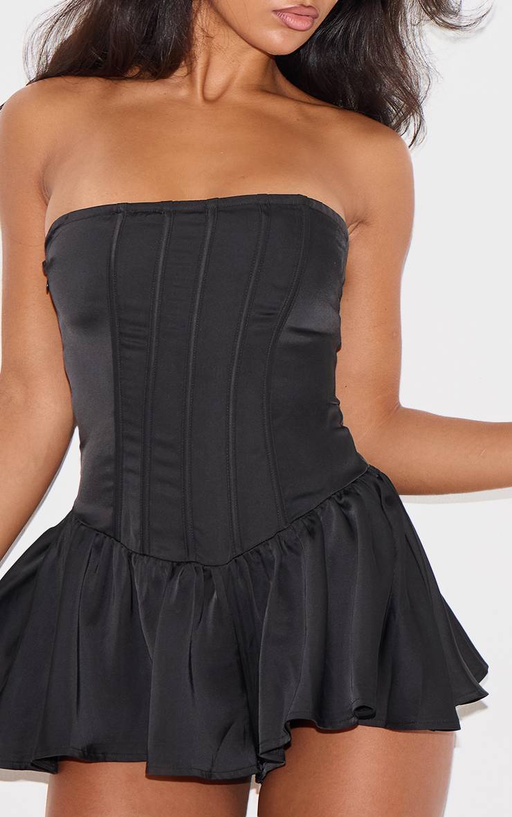 Noir Combi-short Bustier Satiné Avec Détails Corset