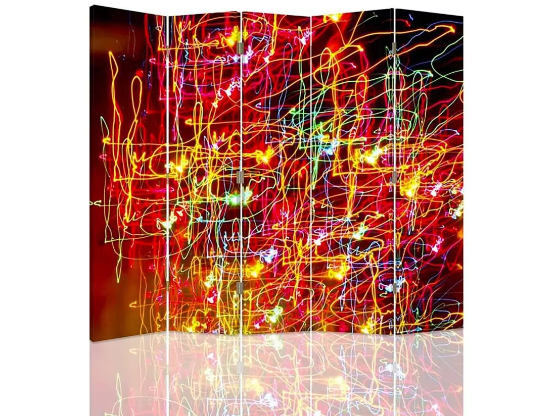 Paravent Abstraction Lumineuse Artistique à 5 Volets - 180 x 180 cm - 2 faces R° V°