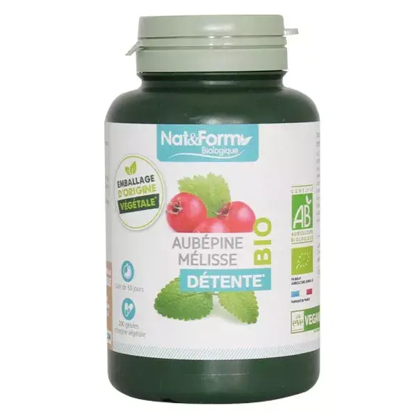 Nat & Form Cápsulas Vegetais Orgânicas de Espinheiro-alvar e Erva-cidreira - 200 unidades