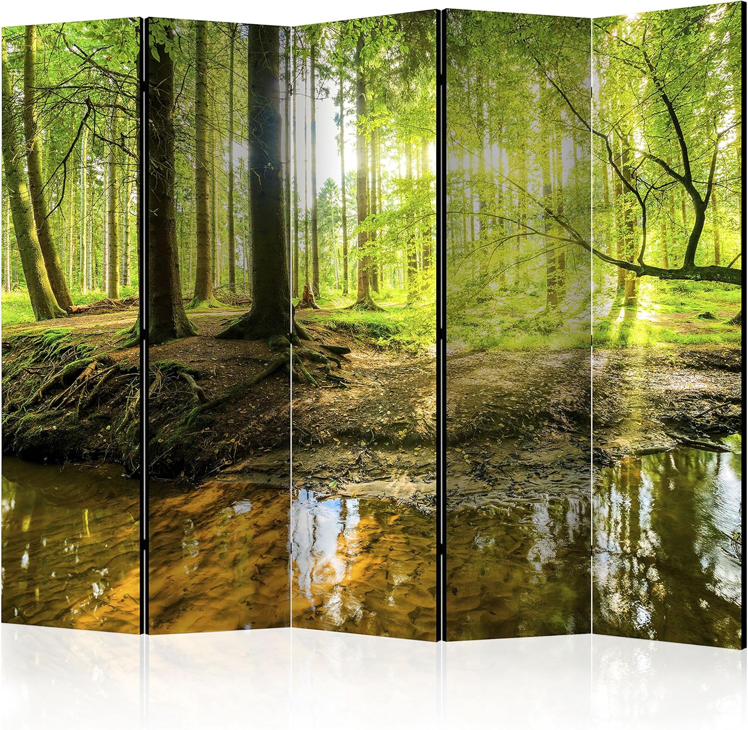 RAUMTEILER/PARAVENT B&D XXL Raumteiler Wald Baum Natur Foto Paravent 225x172 cm beidseitig auf Vlies-Leinwand Bedruckt Trennwand Spanische Wand Sichtschutz Raumtrenner Home Office grün c-B-0183-z-c