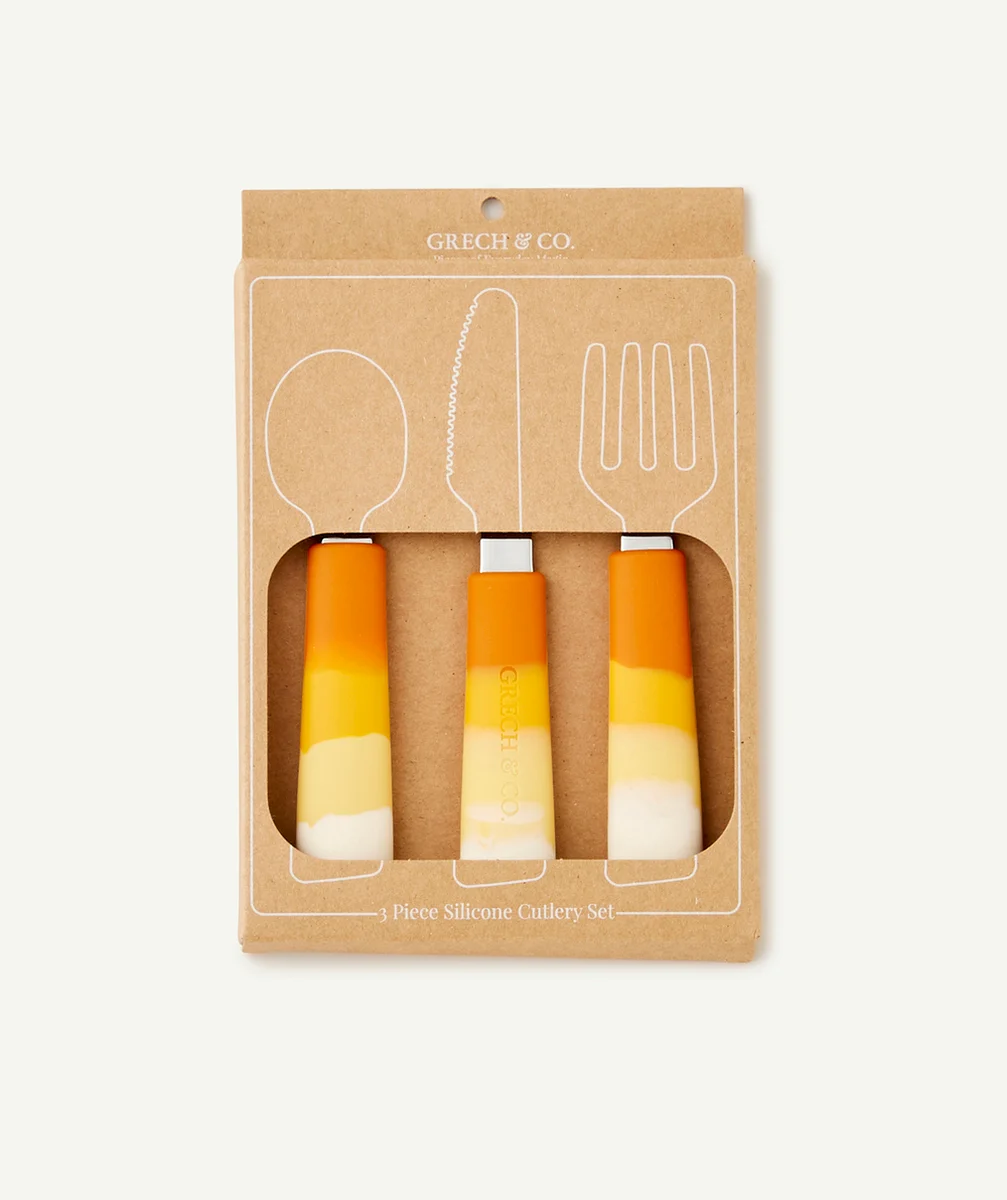 GRECH & CO.ENSEMBLE COUVERTS 3 PIÈCES ORANGE ENFANT EN SILICONE