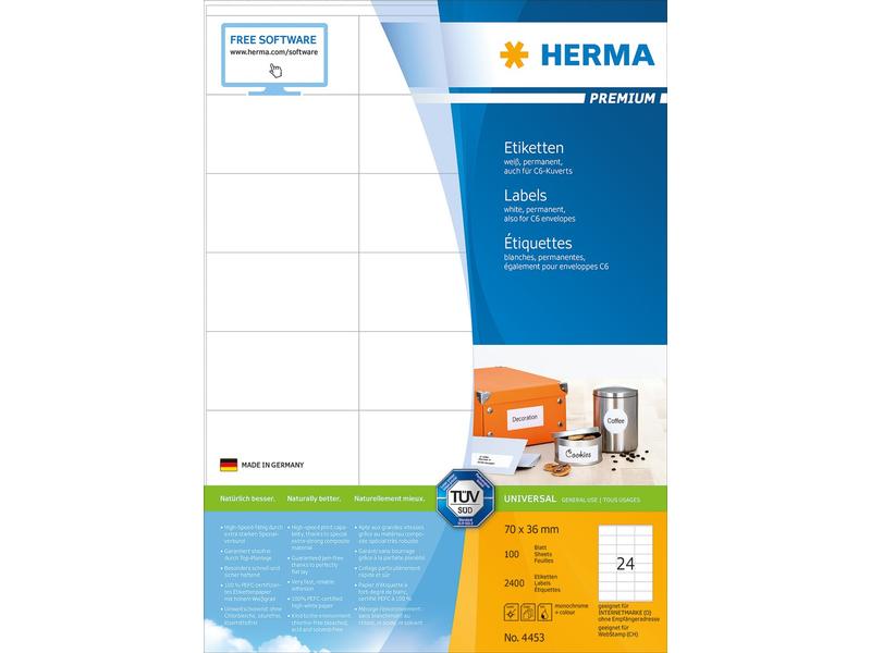 HERMA Vielzweck-Etiketten Premium A4 70 x 36 mm, Weiss Selbstklebende Etiketten