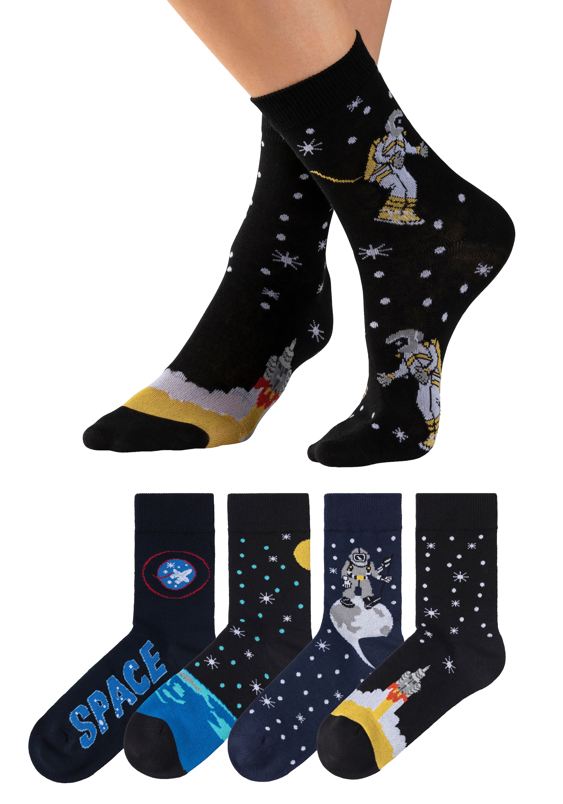 H.I.S Socken Packung, 4 Stk. tlg. mit eingestrickten Motiven