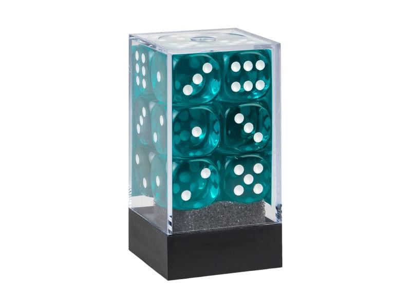 Chessex Würfelset Transparent 16 mm d6 Teal/Weiss 12 Stk. Würfelset mit 12 6-seitigen Würfeln