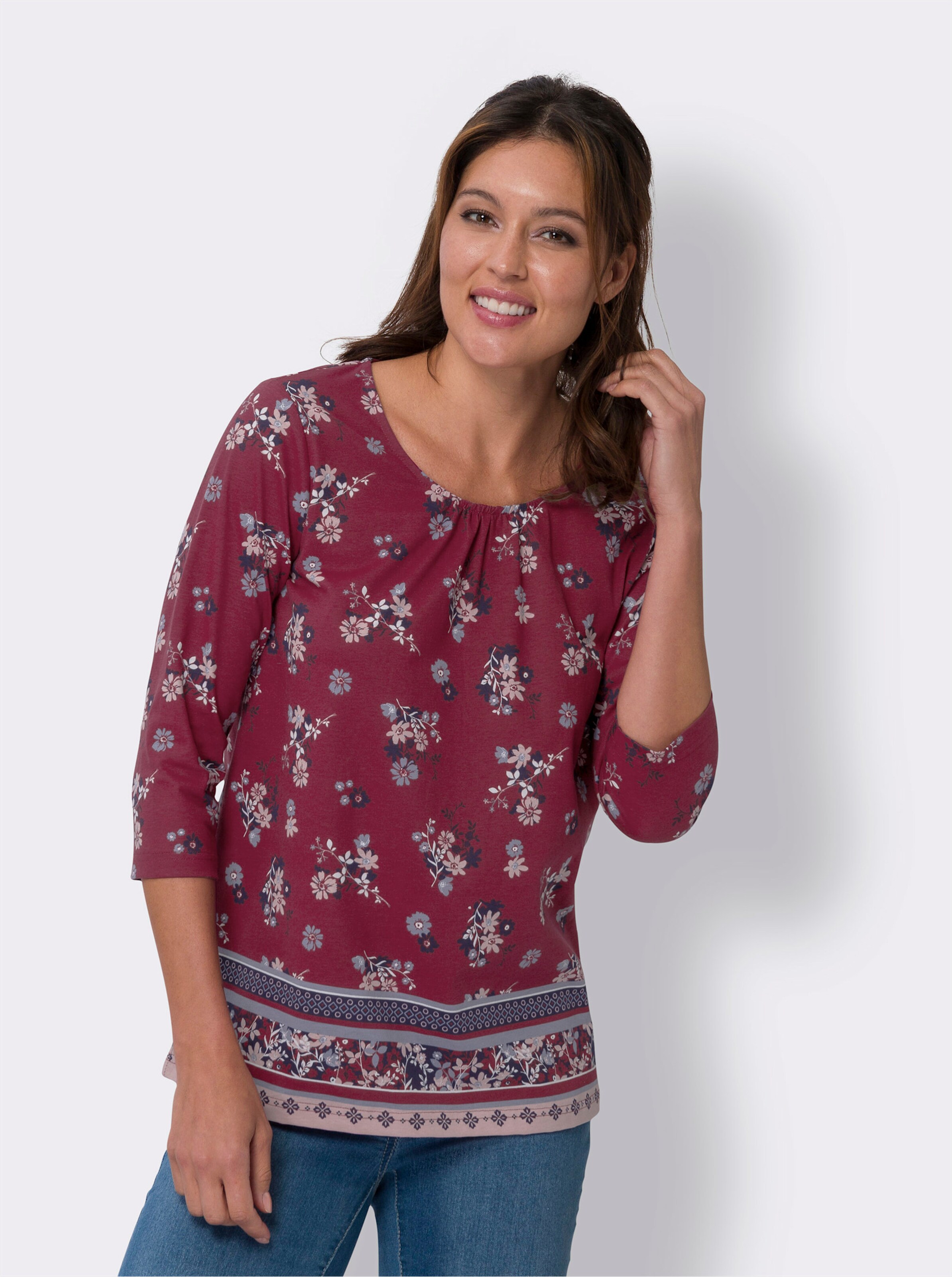34-Arm-Shirt im Blümchenmuster