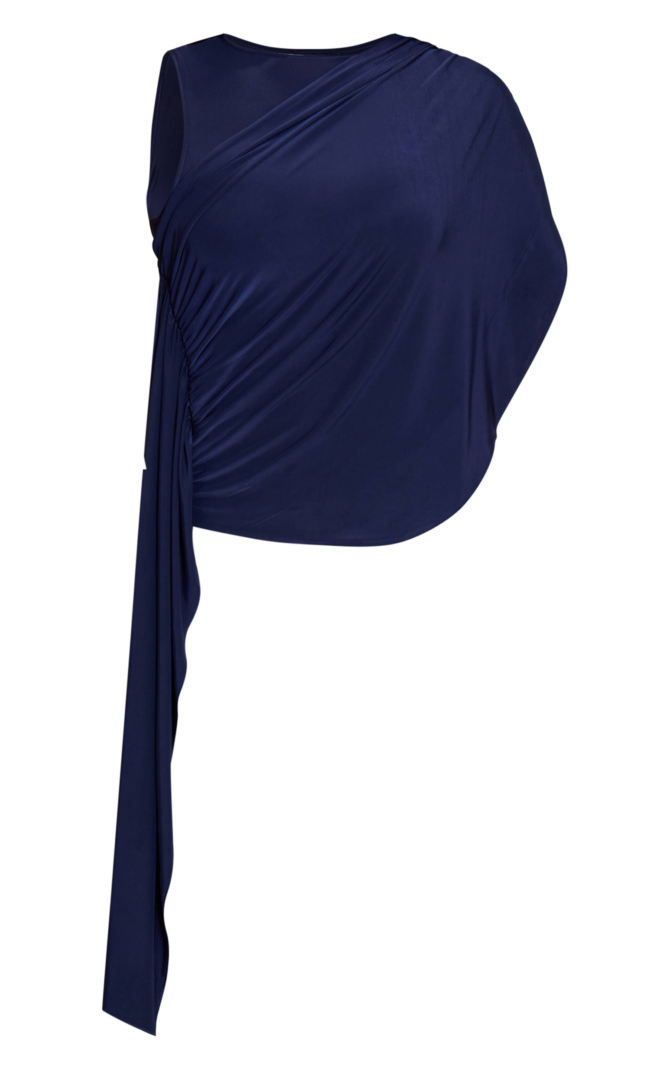 Bleu Marine Haut Long Fluide Avec Détail Drapé