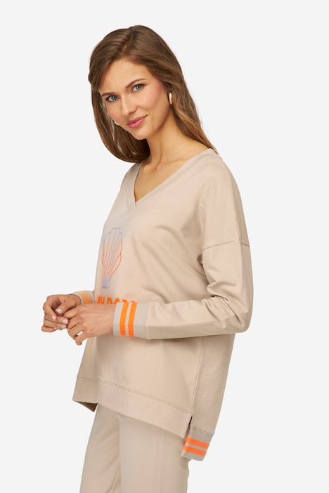 Sweater, BEACH DAYS Neon-Print, V-Ausschnitt, Langarm