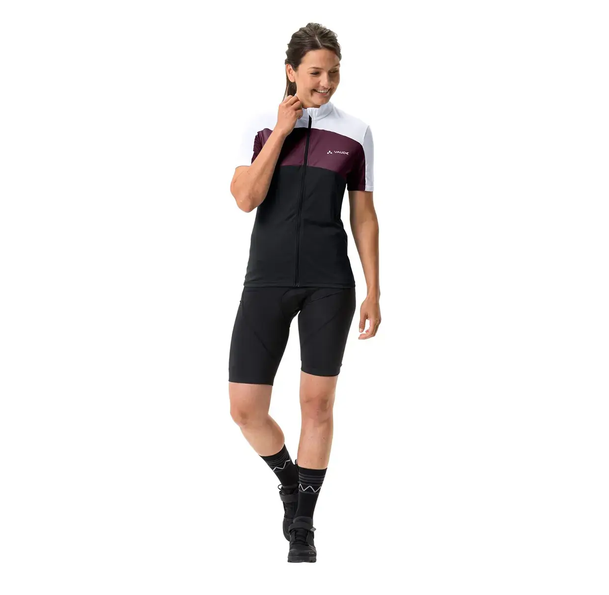 VAUDE Matera FZ Fietsshirt Korte Mouwen Paars/Wit/Zwart Dames