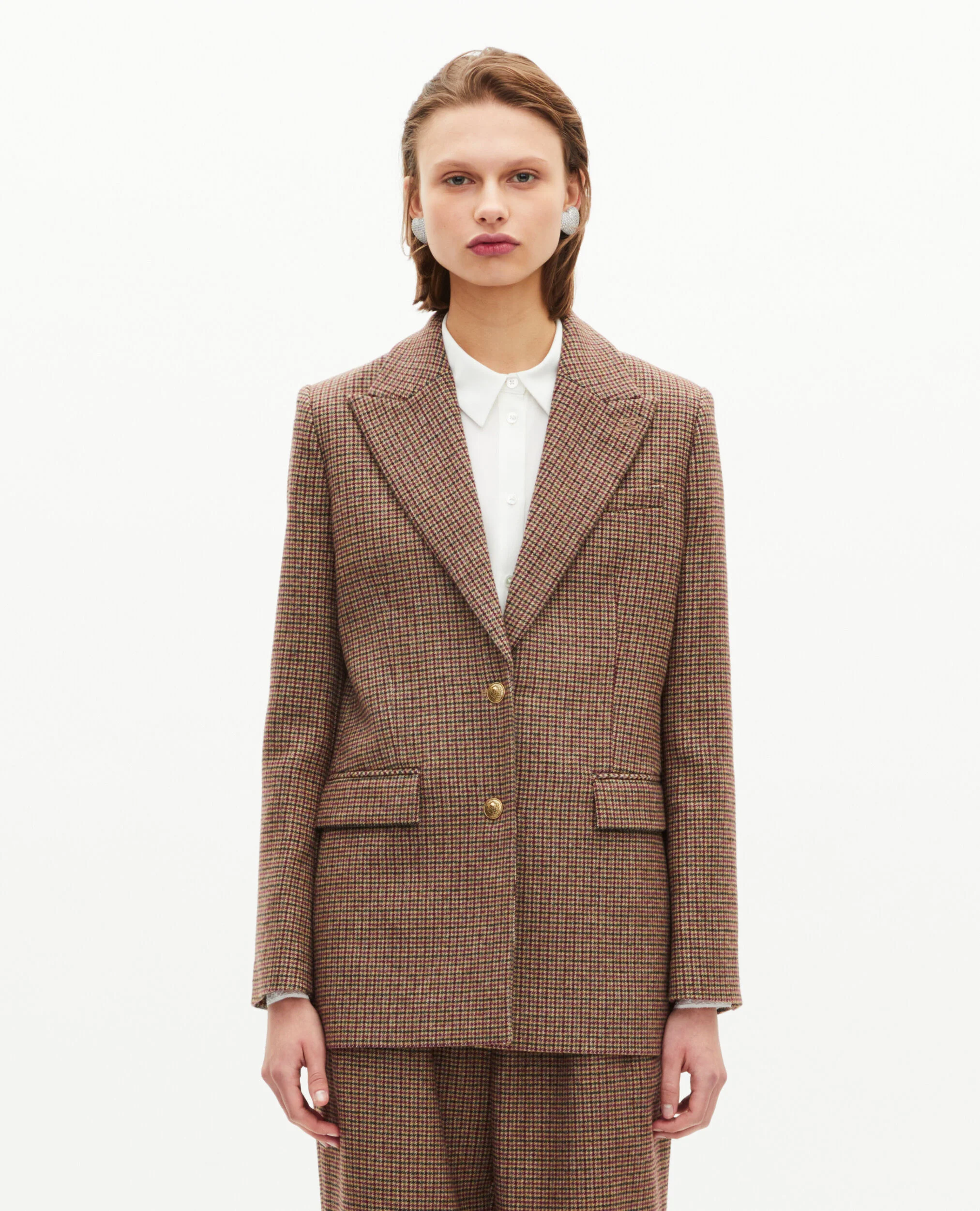 Veste tailleur en pied de poule camel