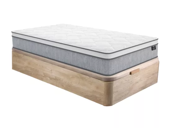 Ensemble 90 x 190 cm sommier coffre naturel clair + matelas ressorts ensachés ép.22cm - SERENITE de YSMÉE
