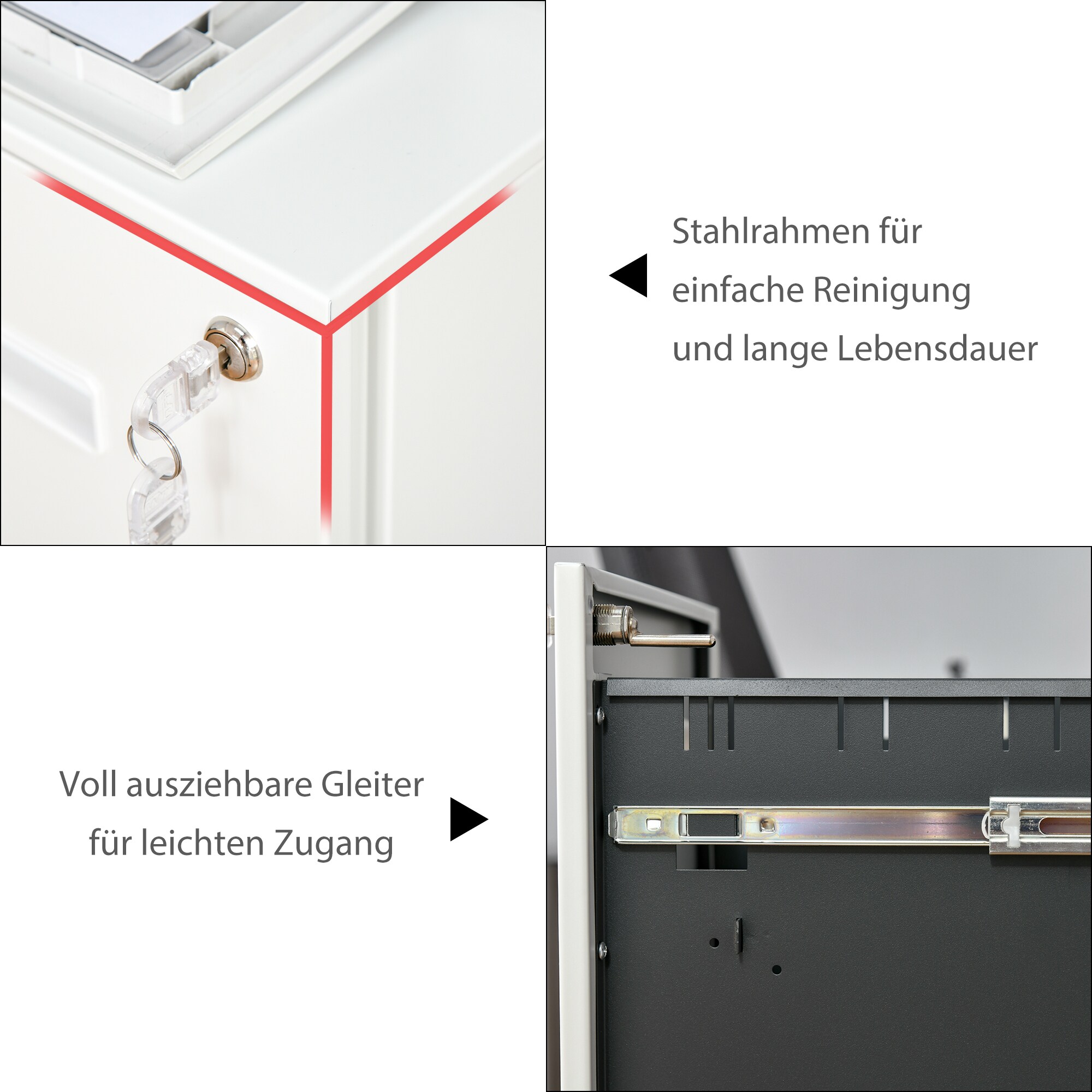 Vinsetto Rollcontainer mit multidirektionalen Rollen weiß 39L x 48B x 67H cm