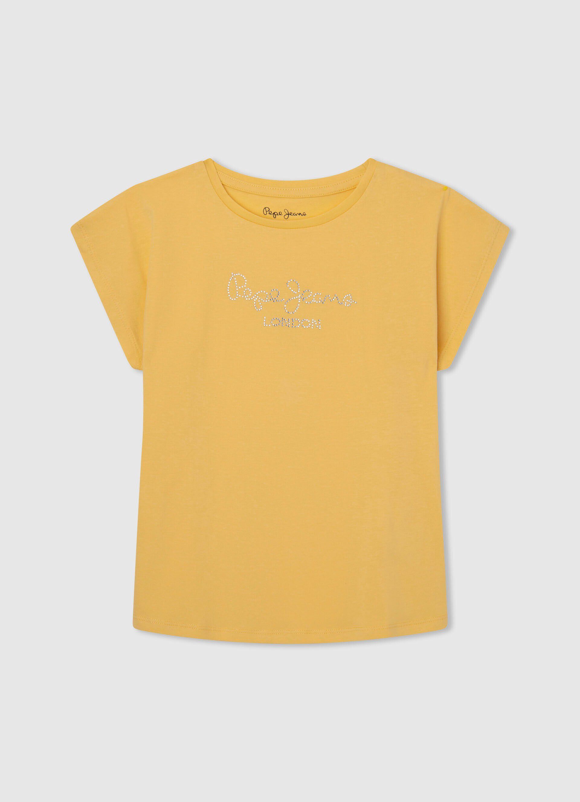 Camiseta de algodão com logo de strass - brilhante