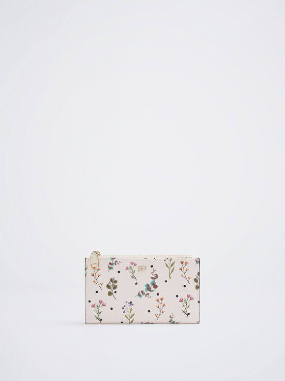 Carteira com estampa floral - Bege