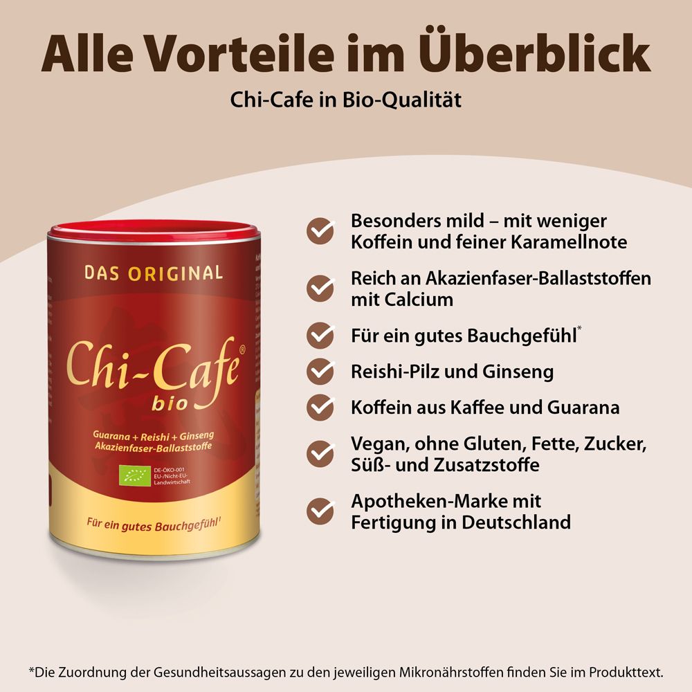 Chi-Cafe BIO Wellness Kaffee mit Akazienfaser Guarana Reishi-Pilz Ginseng vegan