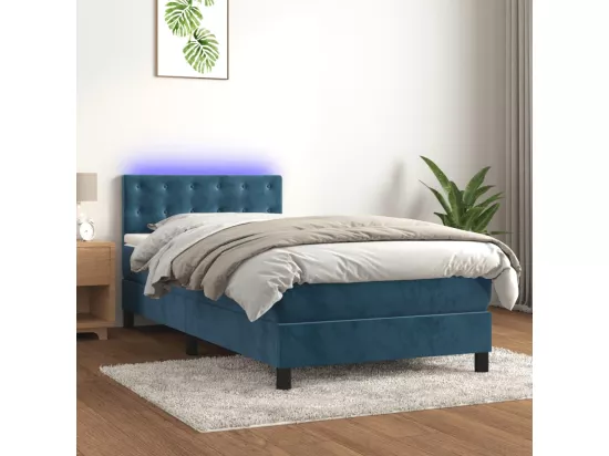 Sommier tapissier et matelas et LED Bleu foncé 90x190cm Velours
