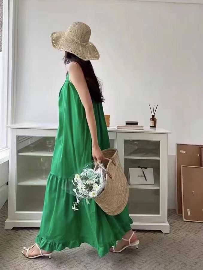 Rred - Mouwloze effen maxi-zonnejurk