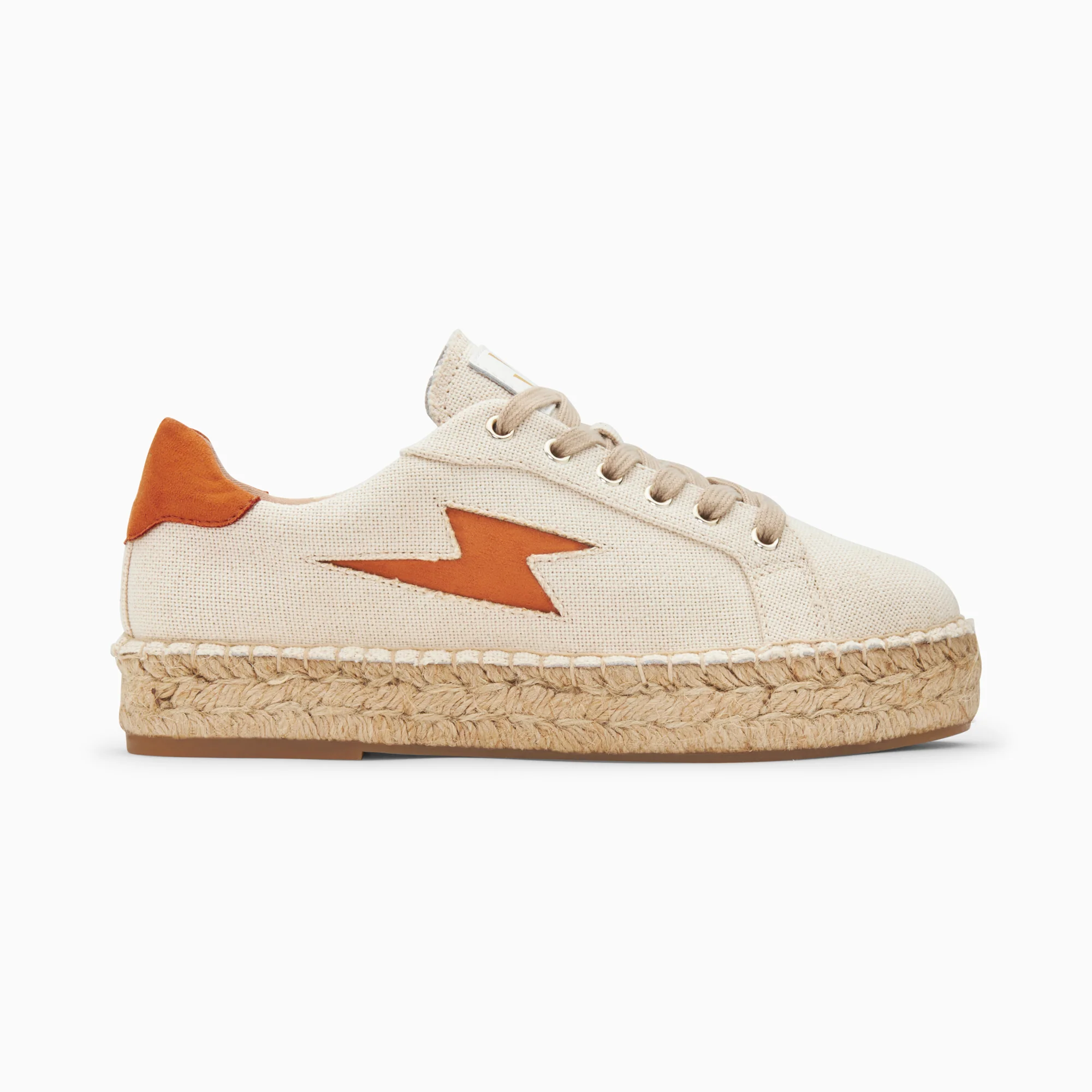 Sneakers-Baskets éclair April beige et orange à semelle espadrille
