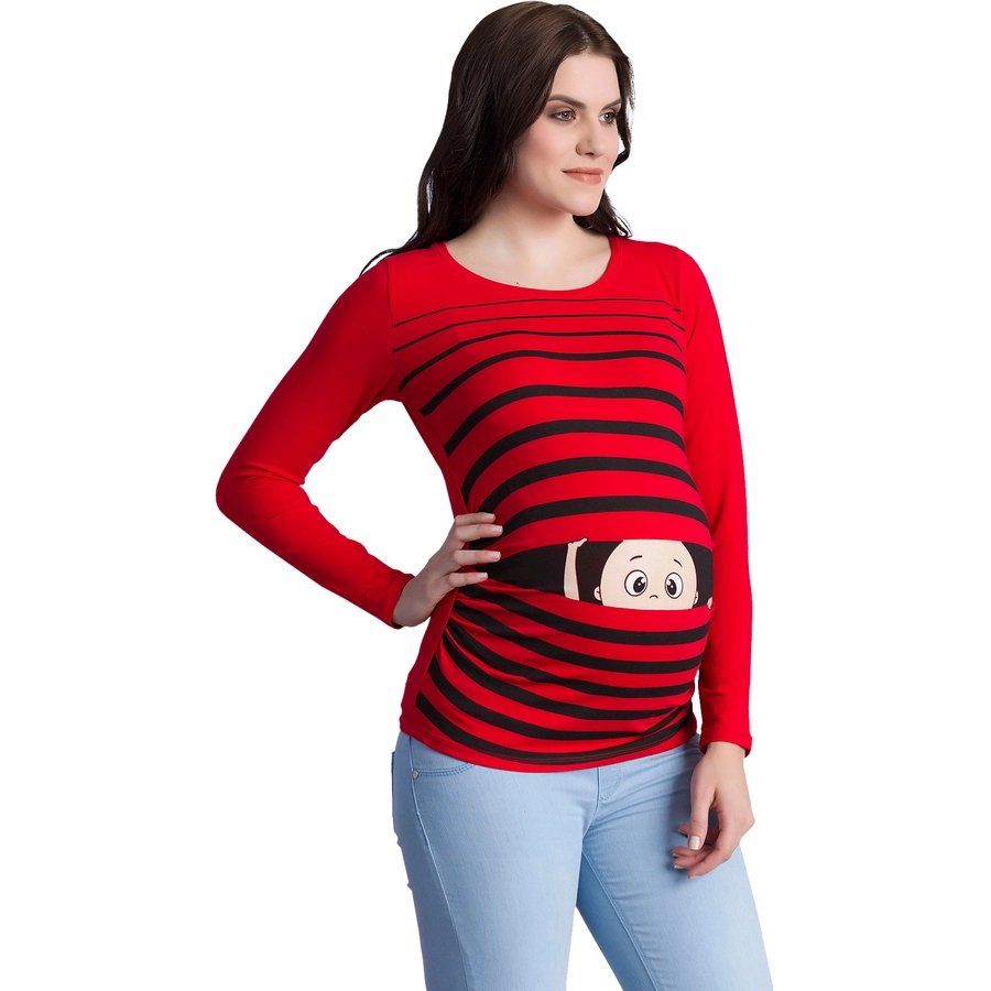 M.M.C. Umstandslangarmshirt Guck Guck mit Motiv Rot