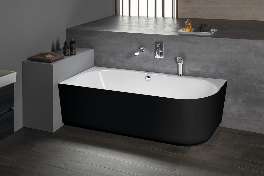 Polysan Sussi half vrijstaand bad links 159.5x70cm zwart/wit
