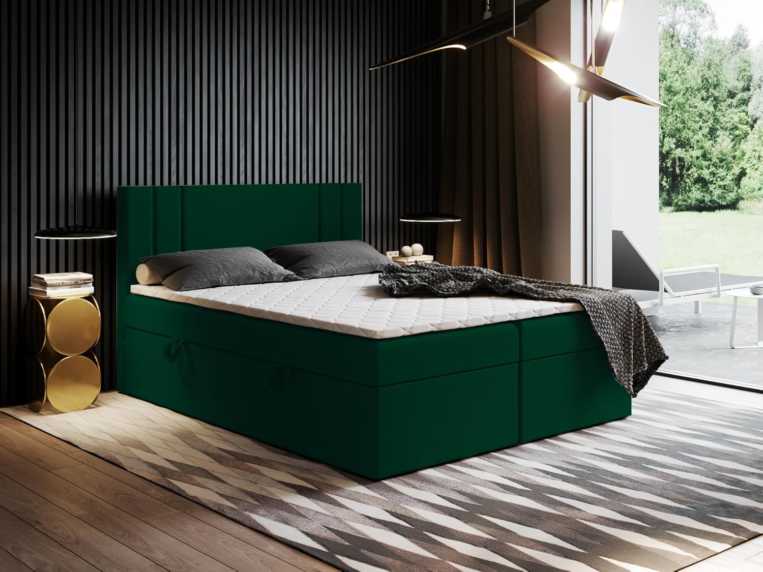 Boxspringbett Nardo mit gepolstertem Kopfteil und 2 Bettkästen – Komfortbett mit Bonellfederkern, hohe Liegehöhe, Stauraum, Verschiedene Größen & Farben (160x190)