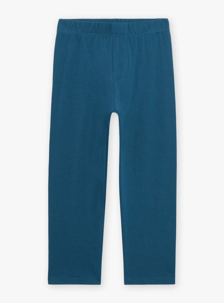 Pyjama deux pièces bleu canard en coton avec cape tête de dinosaure