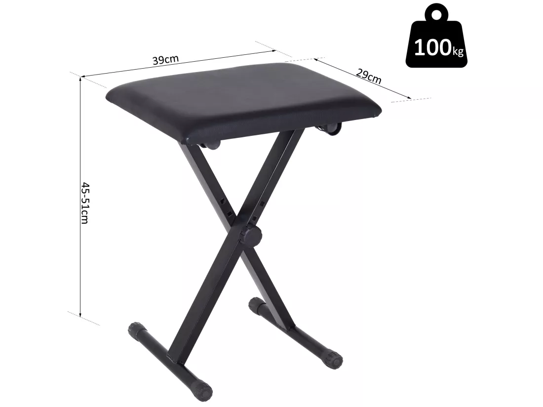 HOMCOM Tabouret banquette réglable pliable pour piano et clavier acier revêtement synthétique noir
