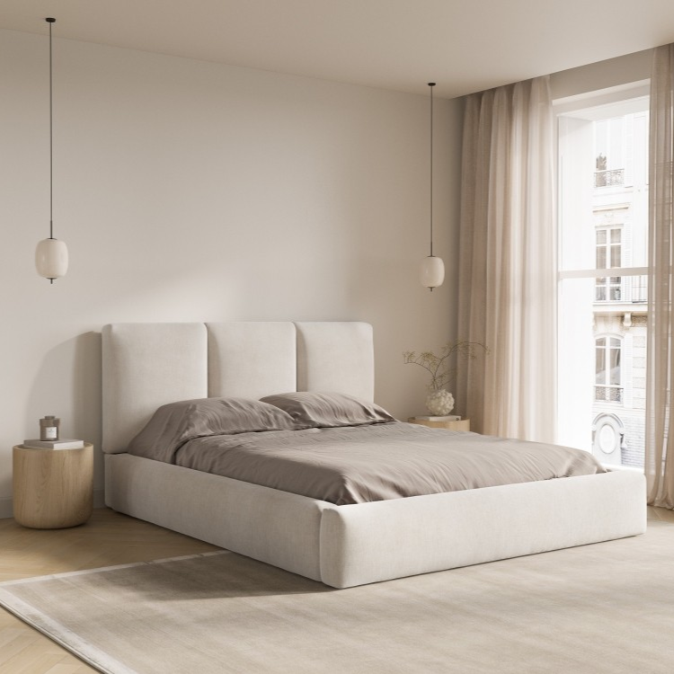 Windsor & Co Horizon Bedframe met Opbergvak - 200 x 200 cm - Chenille - Beige