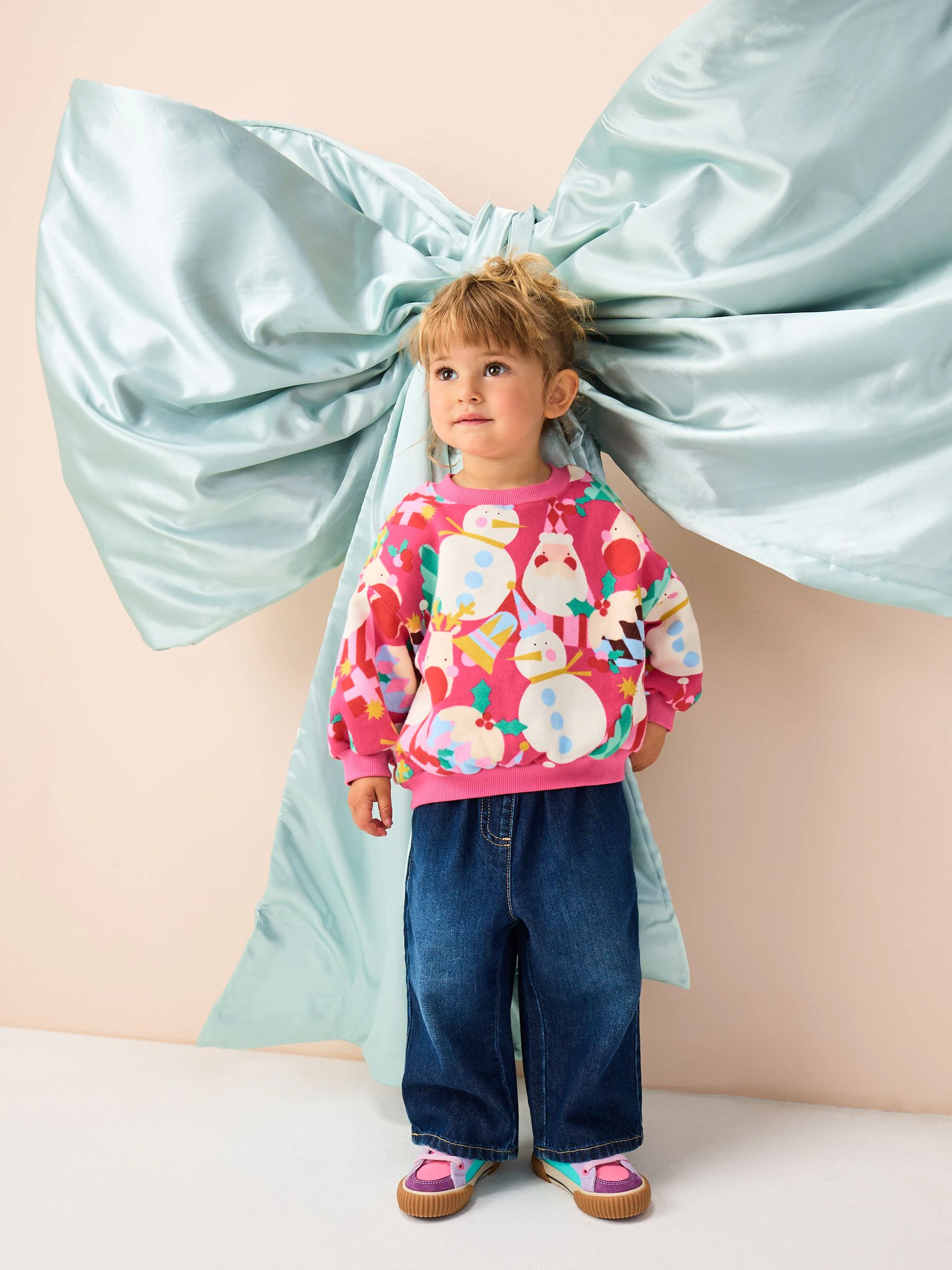 Heldere Roze Kerstmis Print - Sweatshirt met ronde hals (3 mnd-7 jr)