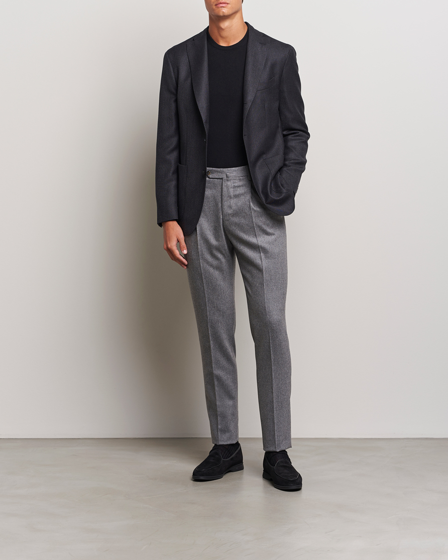 PT01 Slim Fit Pleated Wool/Cashmere Trousers Grey Melange