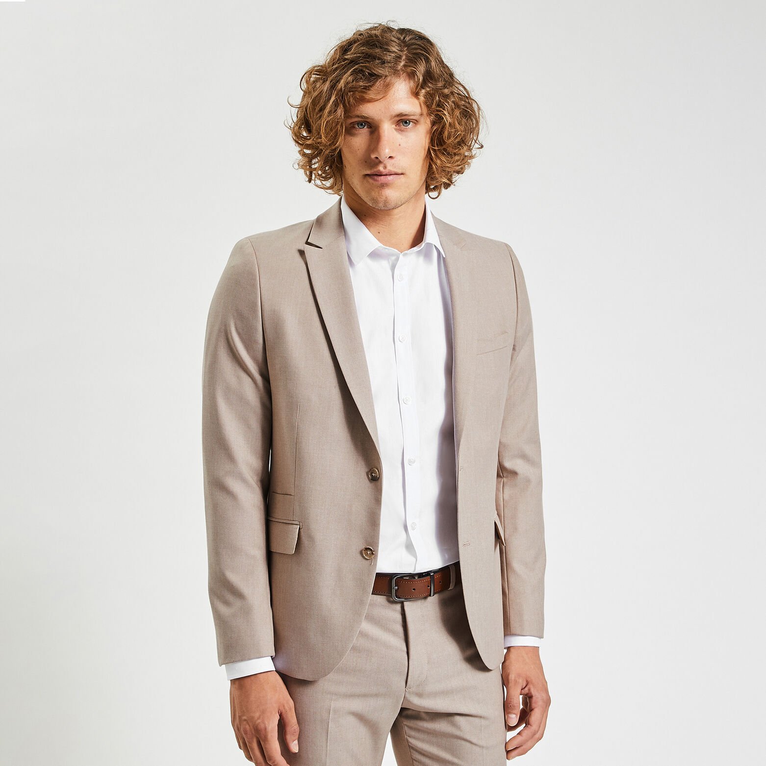 Costume 3 pièces slim bi-ton - Beige