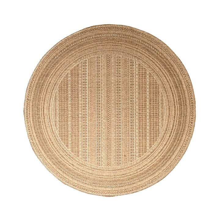Rond jute buitenkleed - Mavi Stripes Creme/Bruin