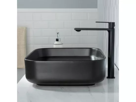 Lavabo Rectangulaire en Céramique Noir,Bac à Laver,Évier de Salle de Bain - 50x40x13.5cm