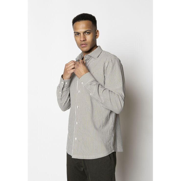 Clean Cut Copenhagen Clean Formal Stretch Stripe Shirt L/S Army/white stripe