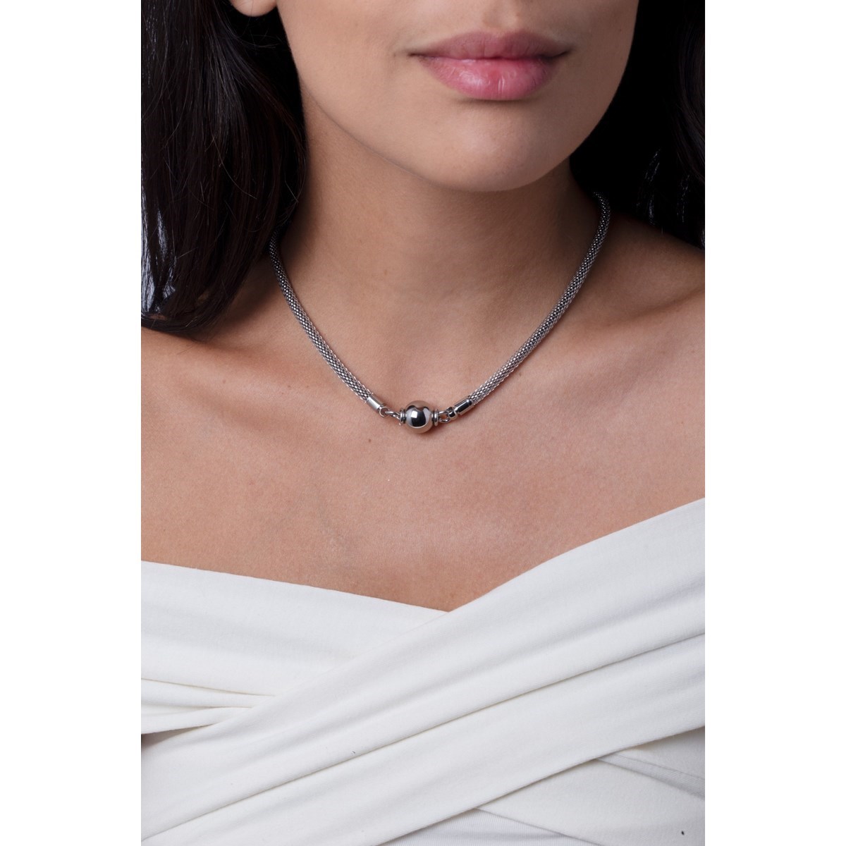 Collier mono-motif en Acier 316L - blanc brillant