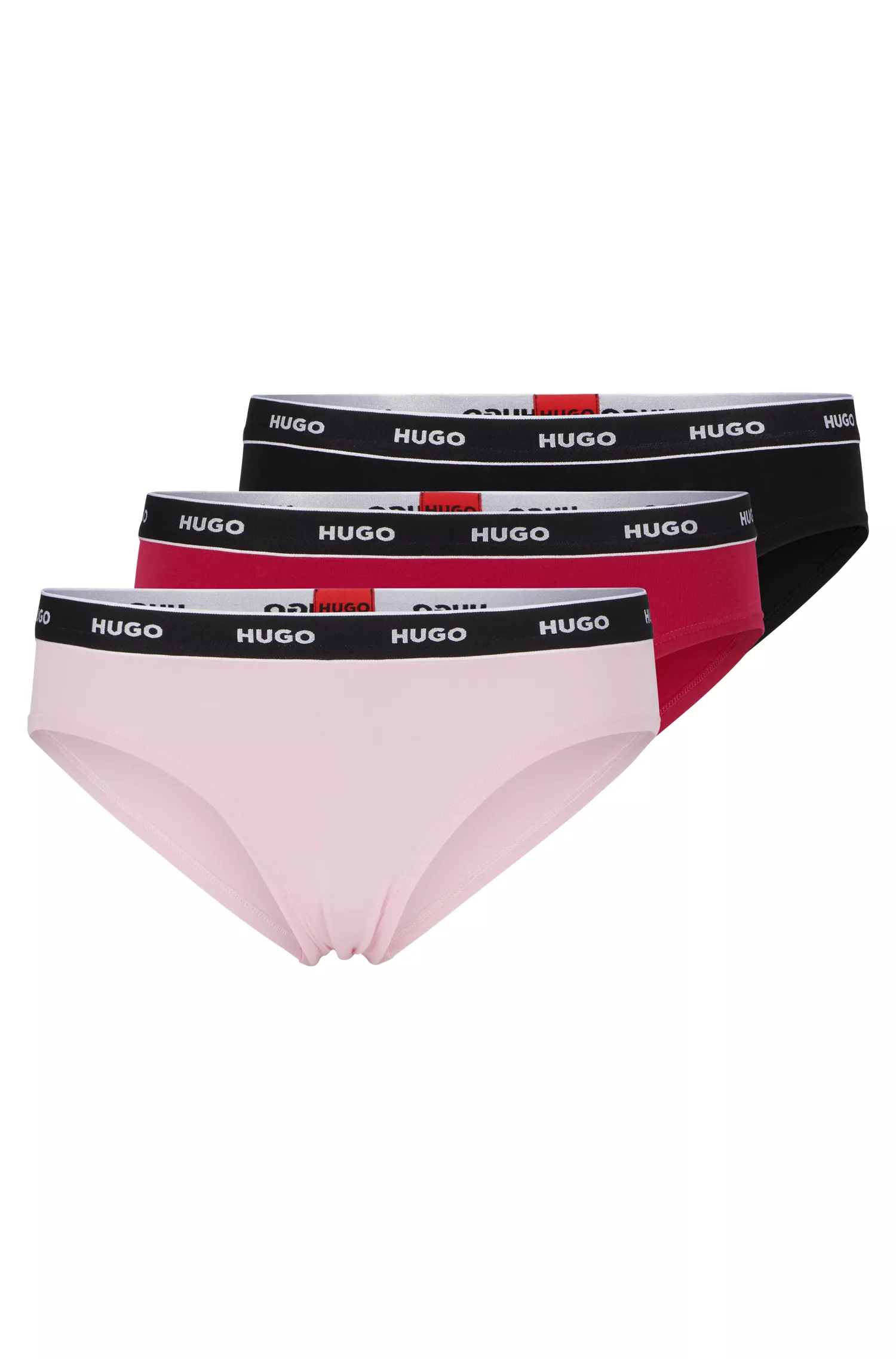 HUGO Vermelho - Pacote com três cuecas de algodão elástico com cós com o logotipo.