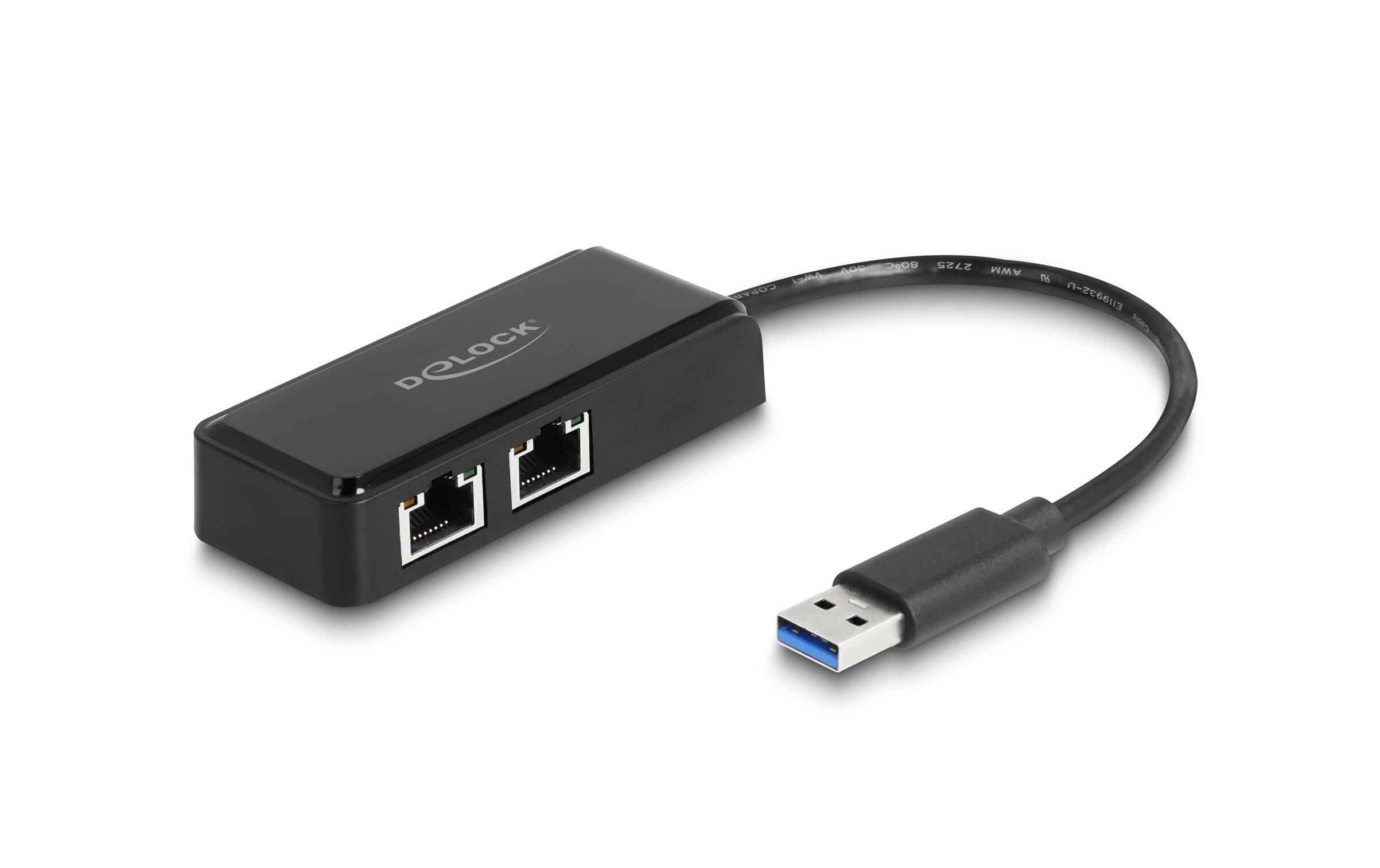 Netzwerk-Adapter USB Typ-A / RJ-45 Anschlüsse x 2Delock USB Typ-A Adapter zu 2 x Gigabit LAN