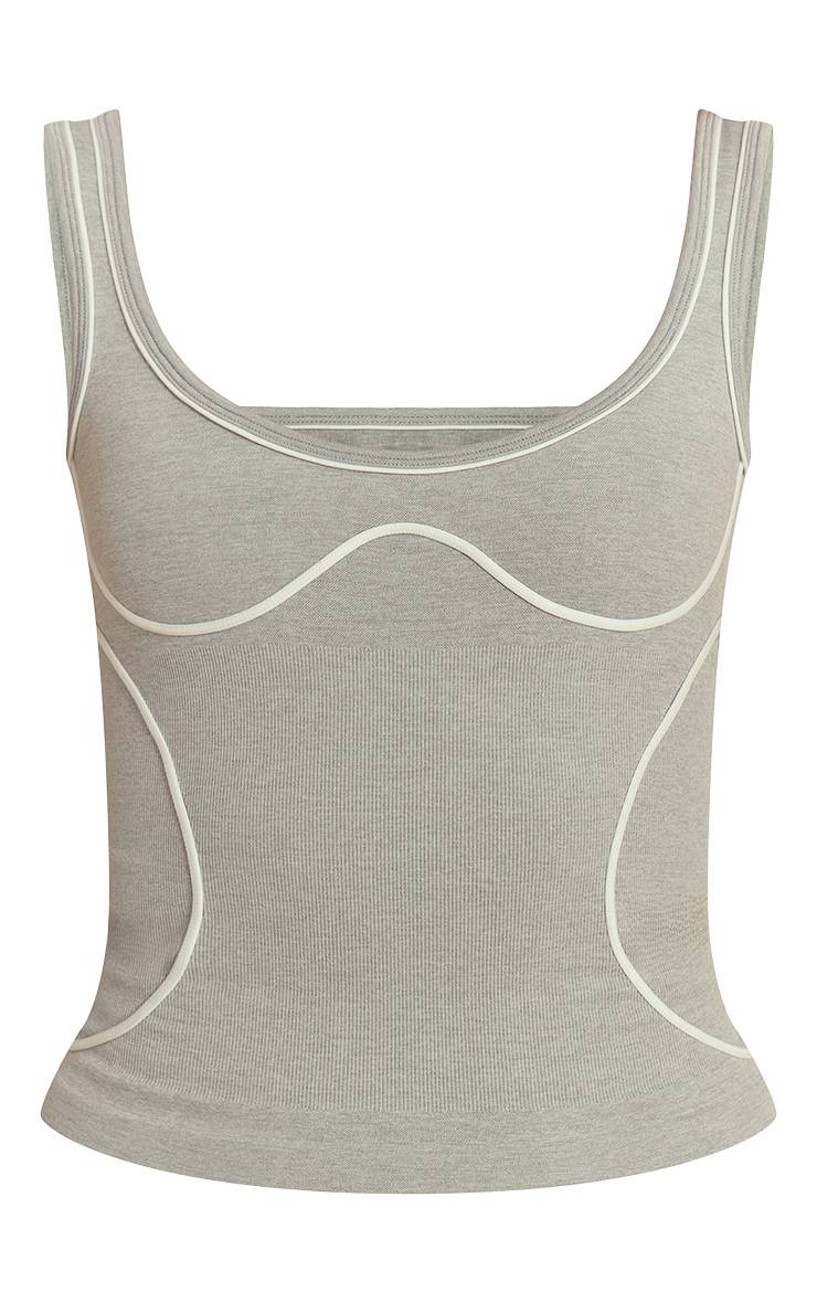 Gris Cendré Débardeur De Sport Sans Couture Chiné Avec Empiècements Contrastés