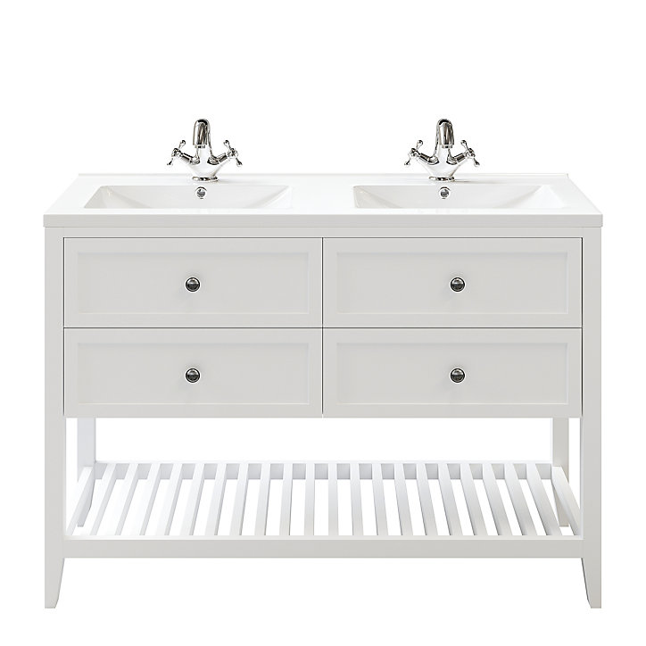 Meuble sous vasque à poser 4 tiroirs GoodHome Perma blanc 120 cm + plan double vasque Nira