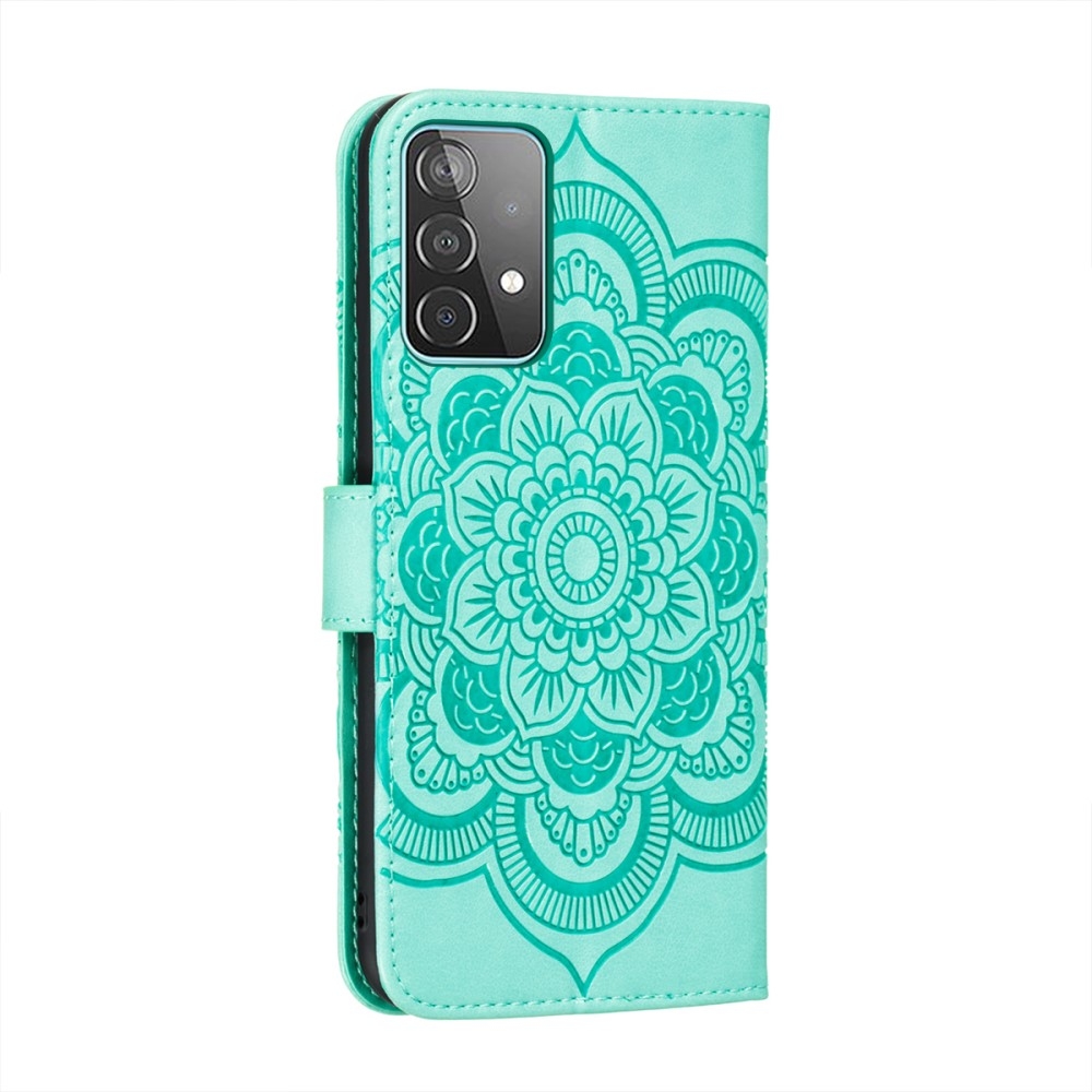 Samsung Galaxy A52s 5G / A52 (5G) Leder Tasche Wallet - Mandala Flowers Imprint - Türkis