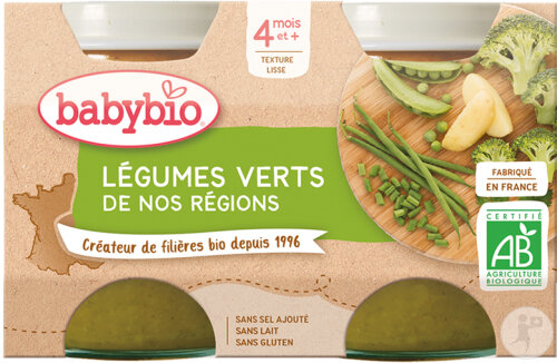 Babybio Légumes Verts De Nos Régions Bébés 4+ Mois Pots 2x130g