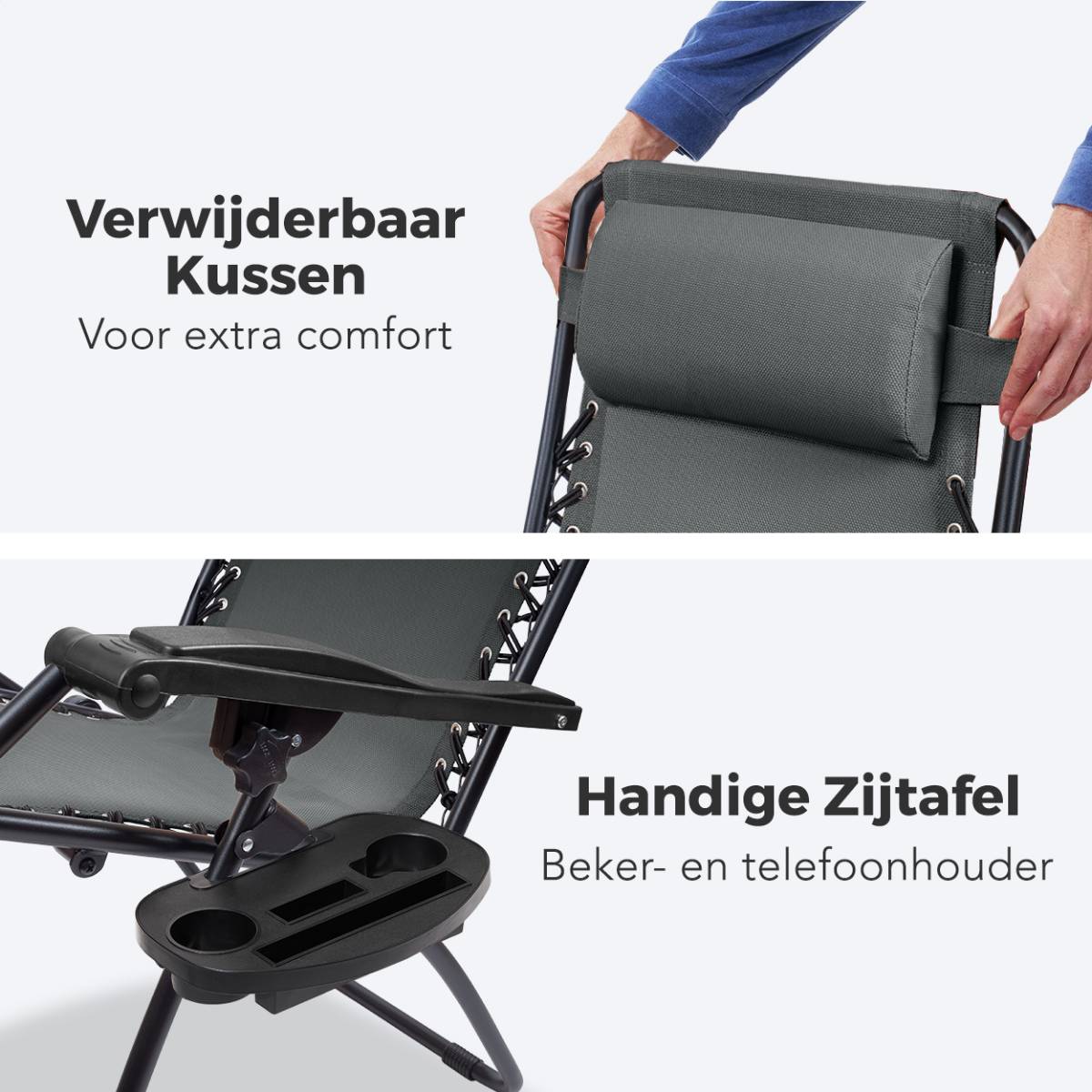 LifeGoods relaxstoel met zijtafel - Darkgrey
