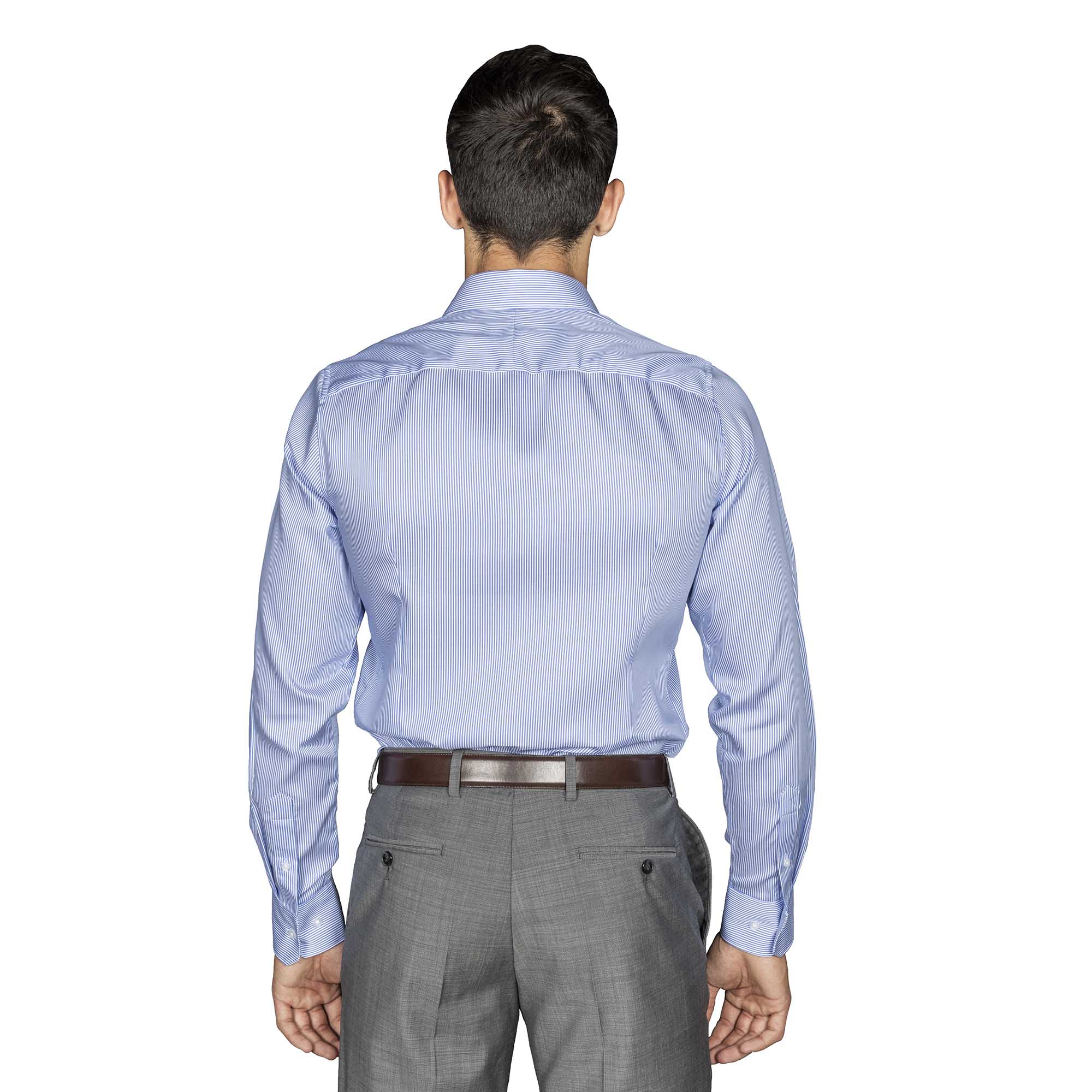 Chemise cintrée sans repassage mille raies bleu