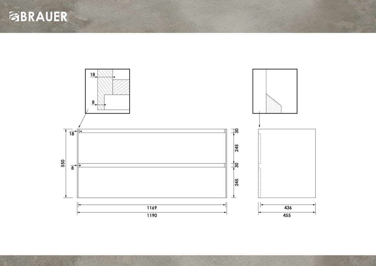 Brauer Inspire onderkast 120cm met 2 softclose lades en 2 sifon uitsparingen chateau