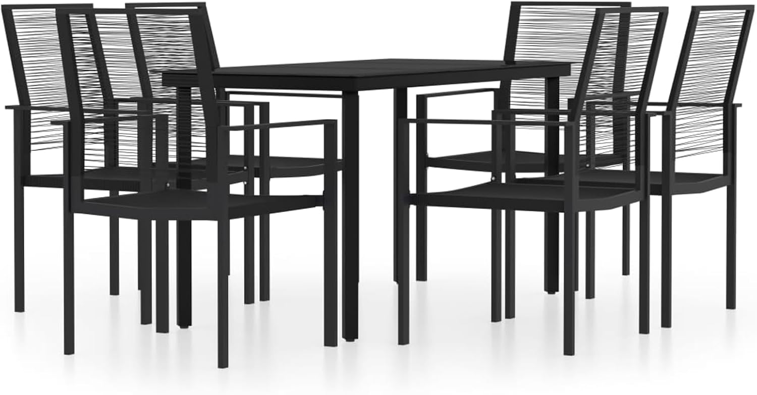 7-teilig Garten-Essgruppe Schwarz | Pulverbeschichteter Stahl & Glas | 140x70x74 cm | Sitzm?Bel für Au?enbereich Model3099200