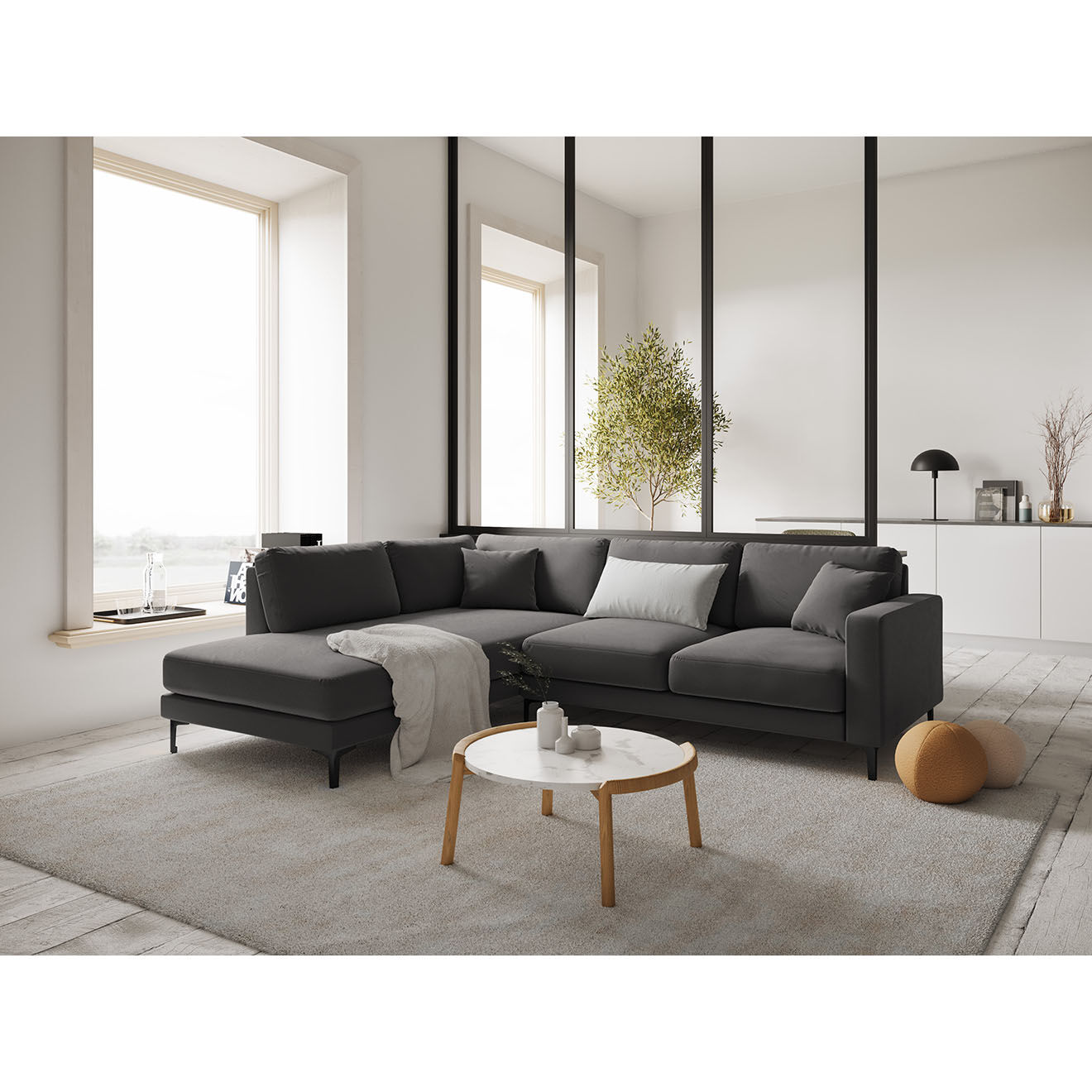 Mazzini Sofas Canapé d'angle Gauche Velours Venus 5 Places gris - 254x185x90 cm