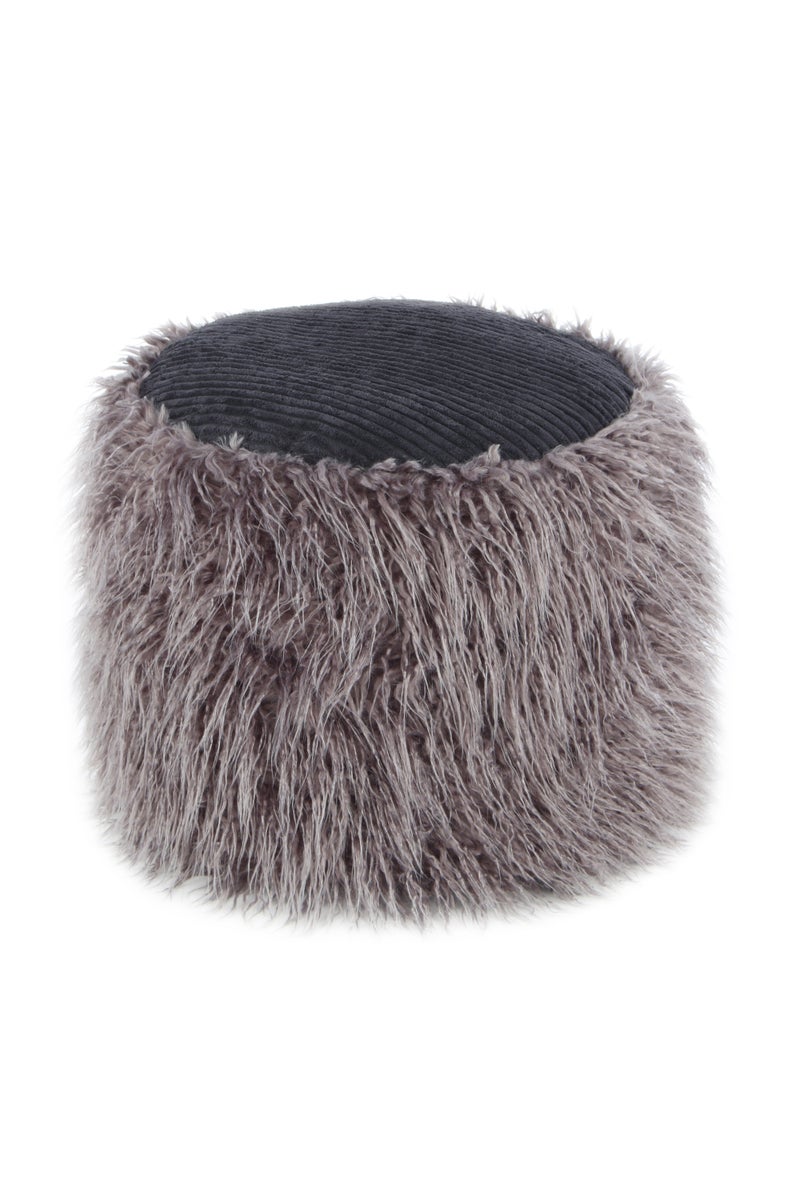 Poef, poef van bont, modern, donkergrijs/zwart, rond, Ø 45 cm