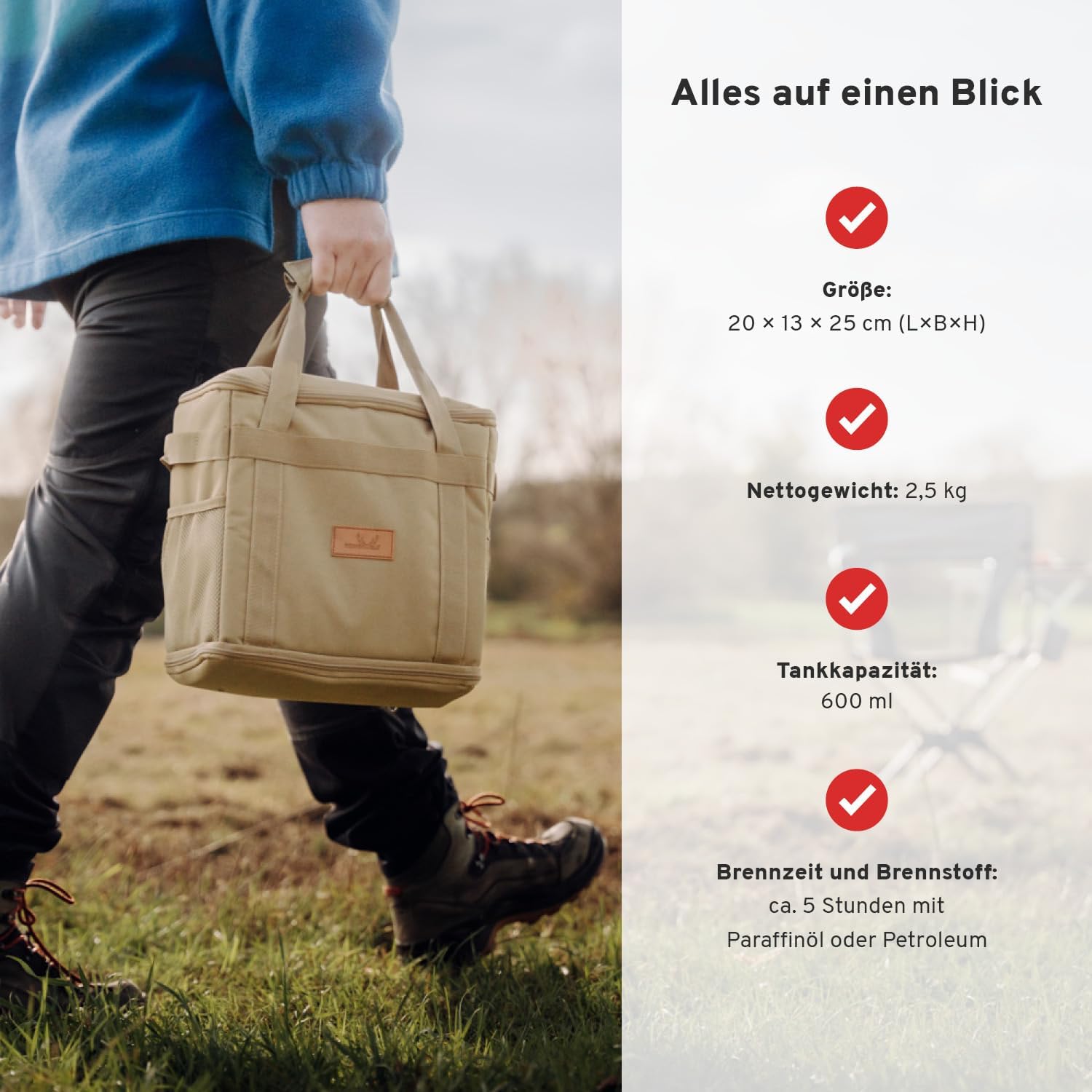 CAMPWERK Petroleum Outdoor Feuer Camping Kocher mit Steak Grillplatte – Iron Camping Cooker Stove mit Tasche & Spezial-Docht